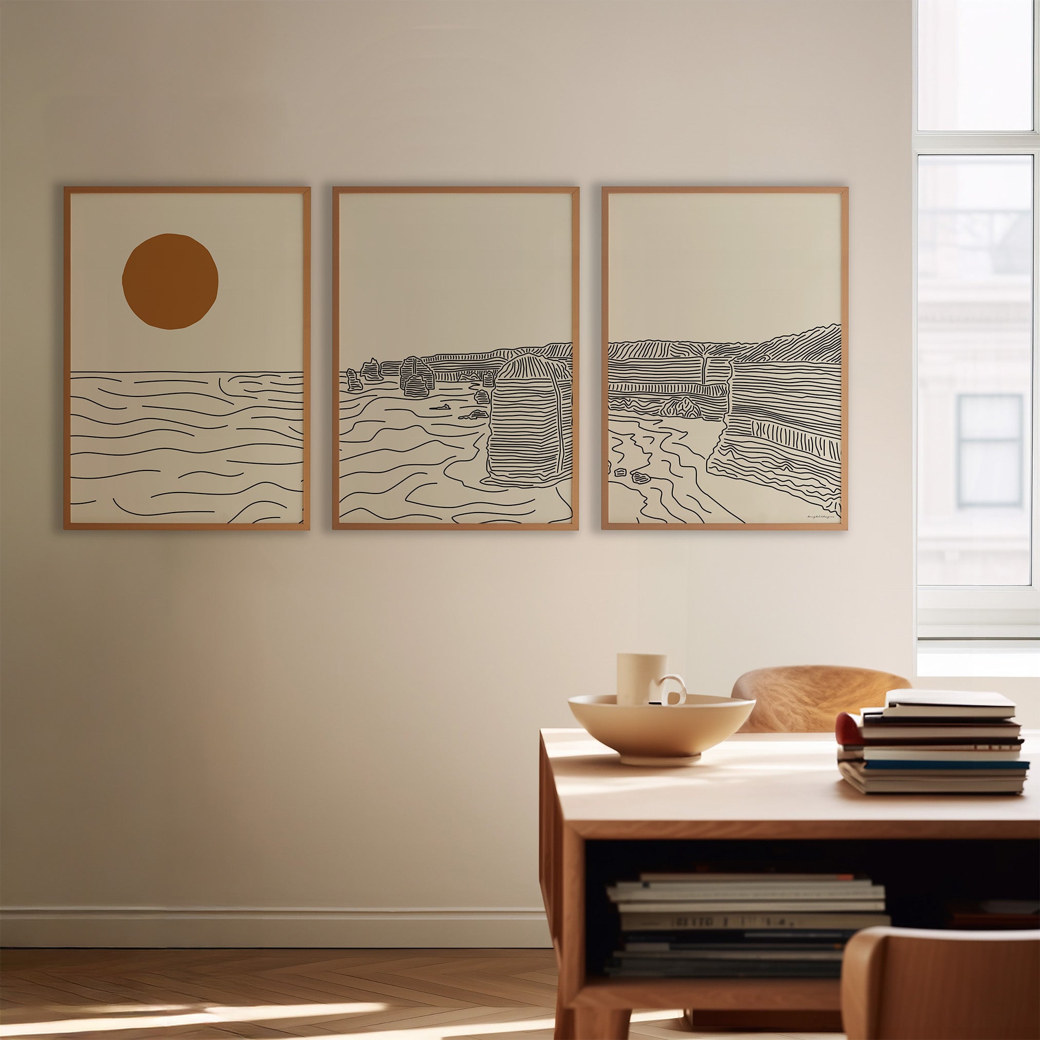 De 12 Apostelen Australië Drieluik Lijntekening Poster