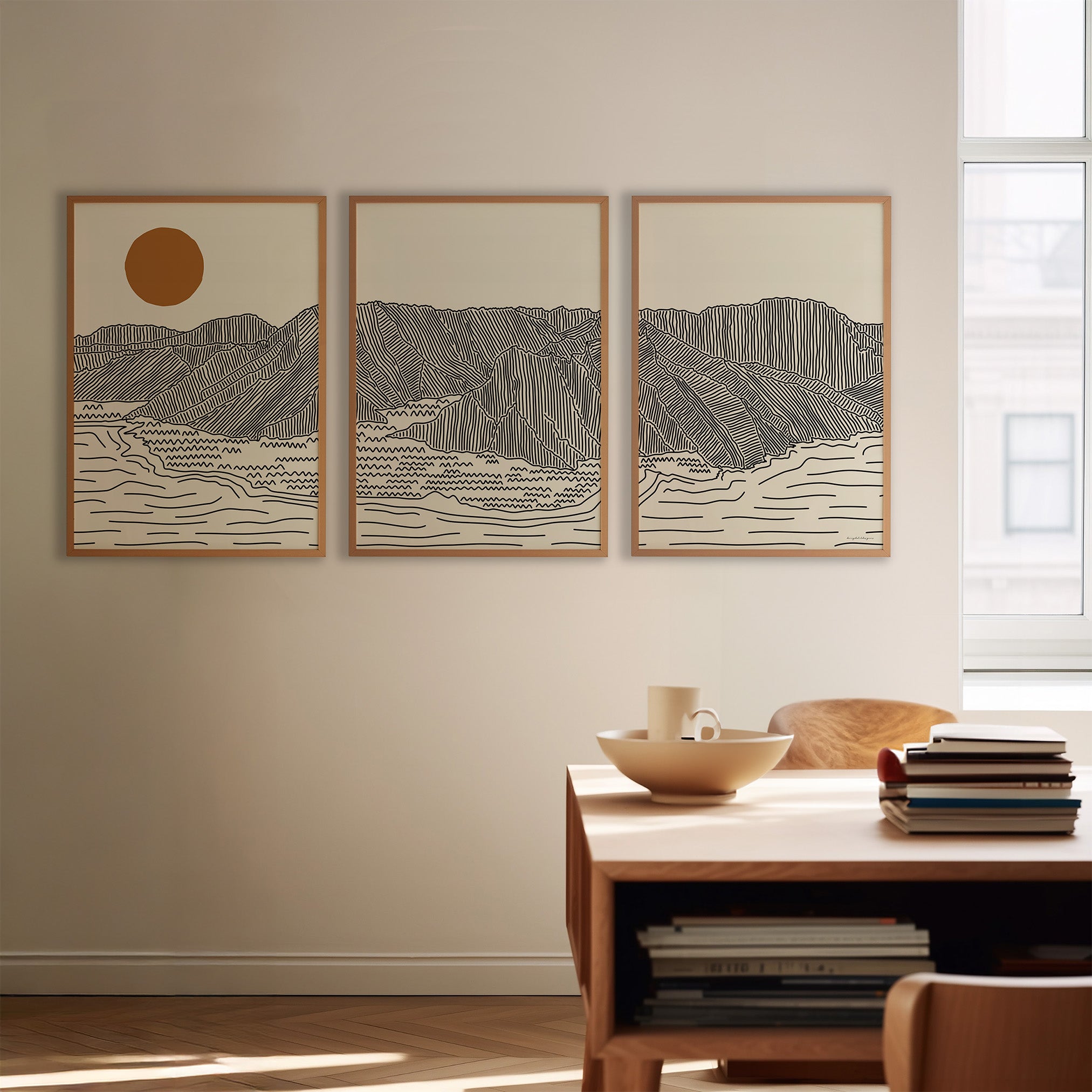 Poster Oahu Hawaii - Drieluik Lijntekening