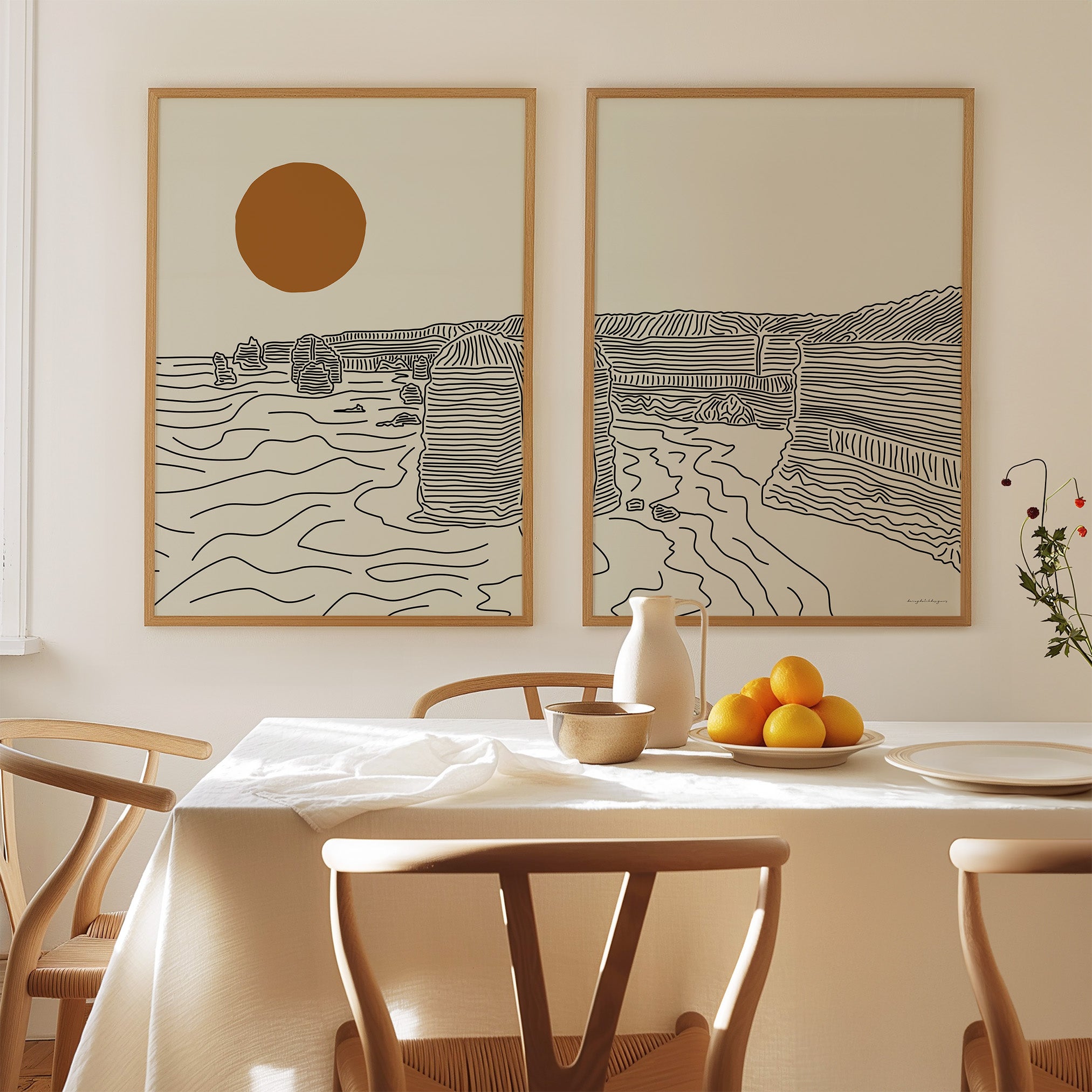 Tweeluik Lijntekening Poster: 12 Apostelen Australië