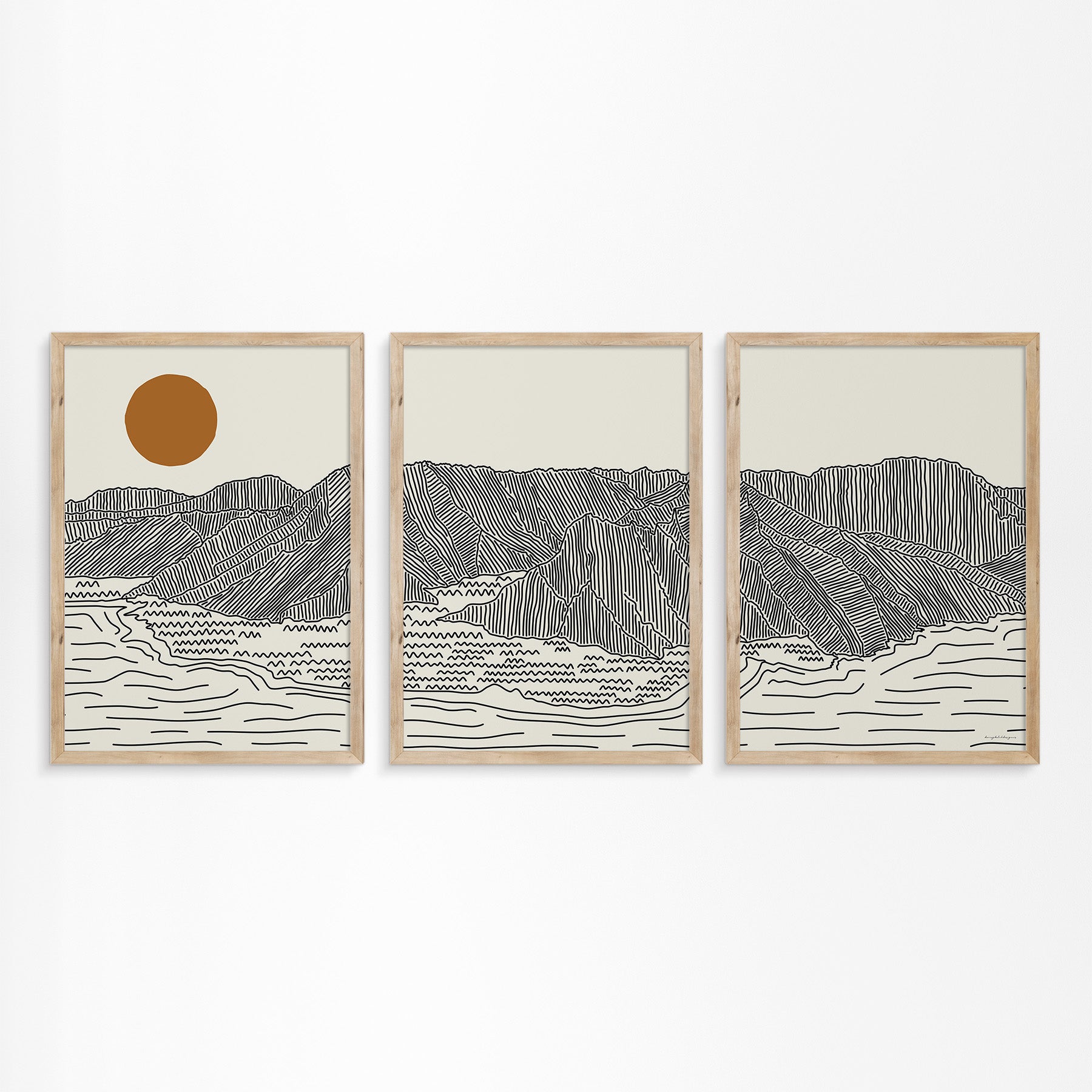 Poster Oahu Hawaii - Drieluik Lijntekening