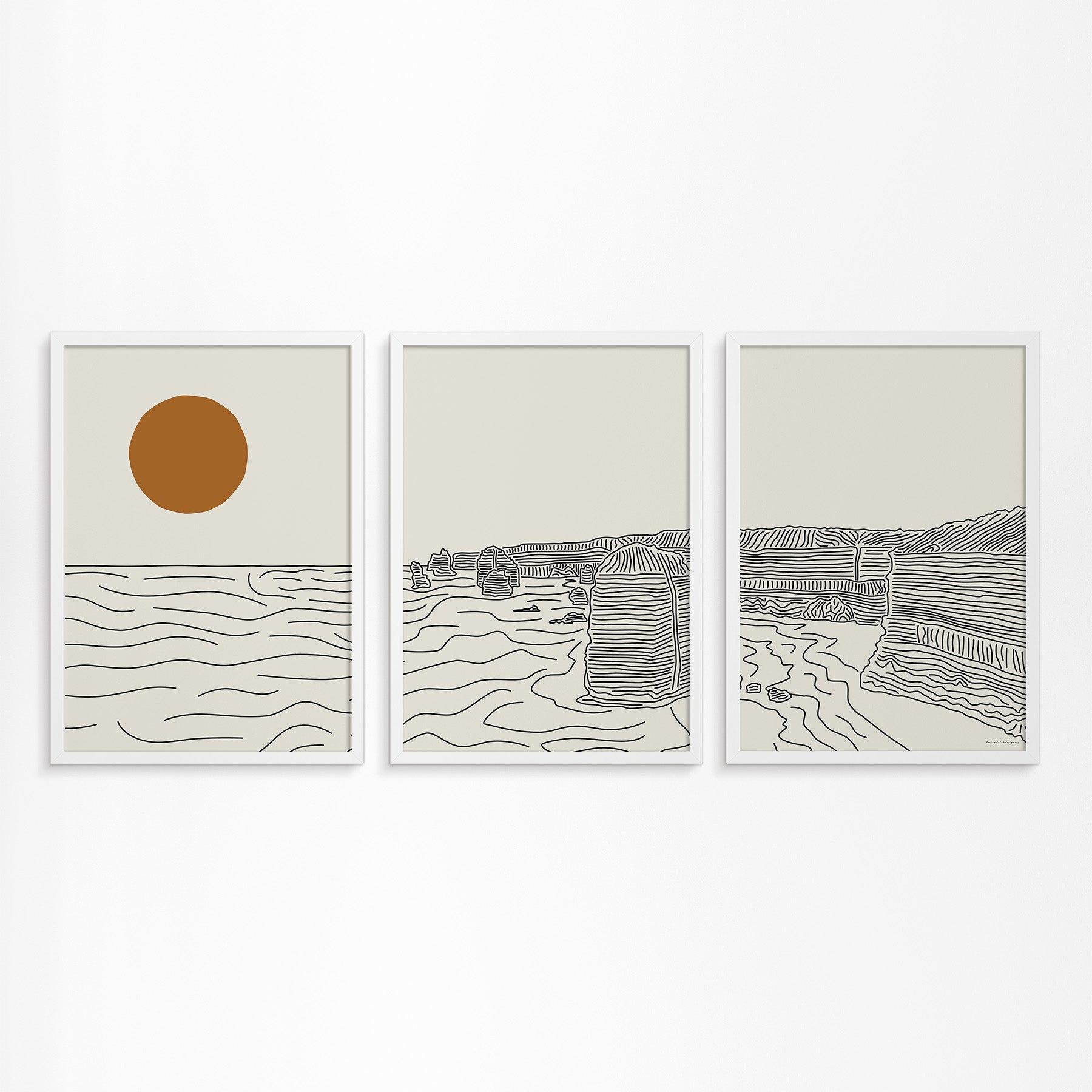 De 12 Apostelen Australië Drieluik Lijntekening Poster