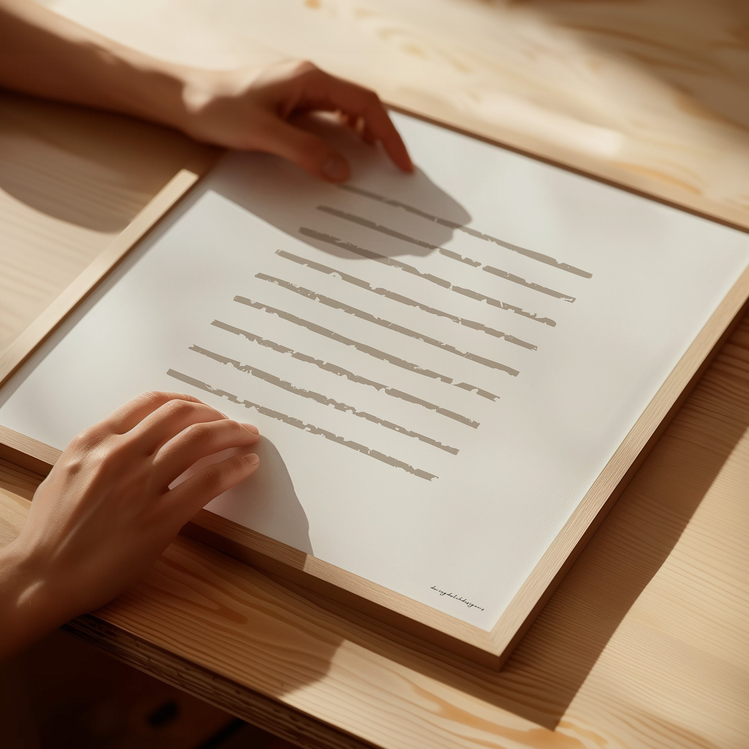 Minimalistische vierkante poster met wabi sabi lijnen in de kleur taupe. 