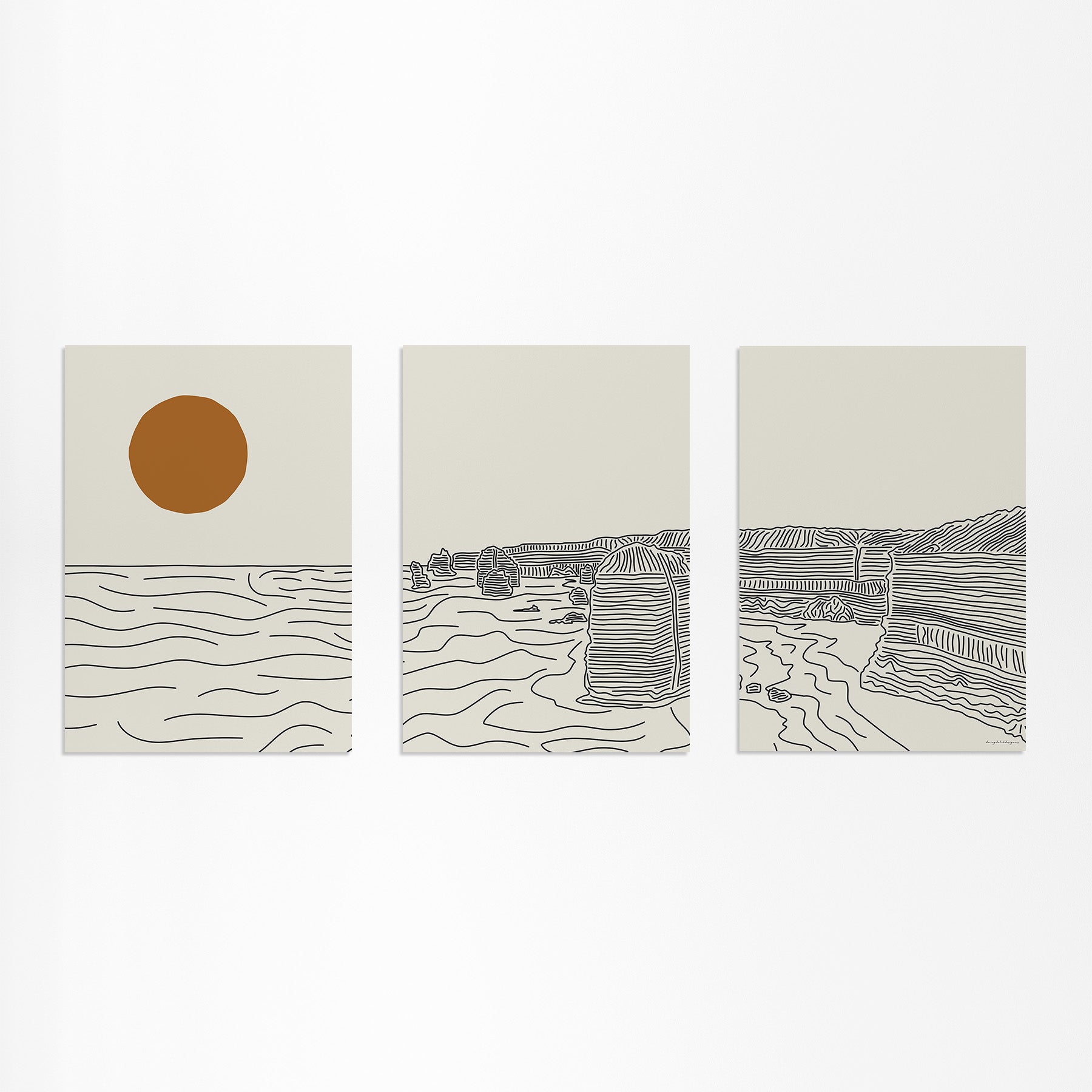 De 12 Apostelen Australië Drieluik Lijntekening Poster