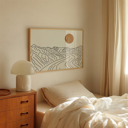 Rust en Kracht: Mount Logan Gletsjer Canada Lijntekening Poster Horizontaal