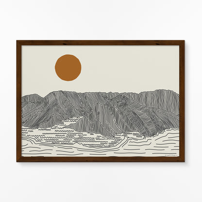 Poster Horizontaal - Lijntekening Oahu, Hawaii