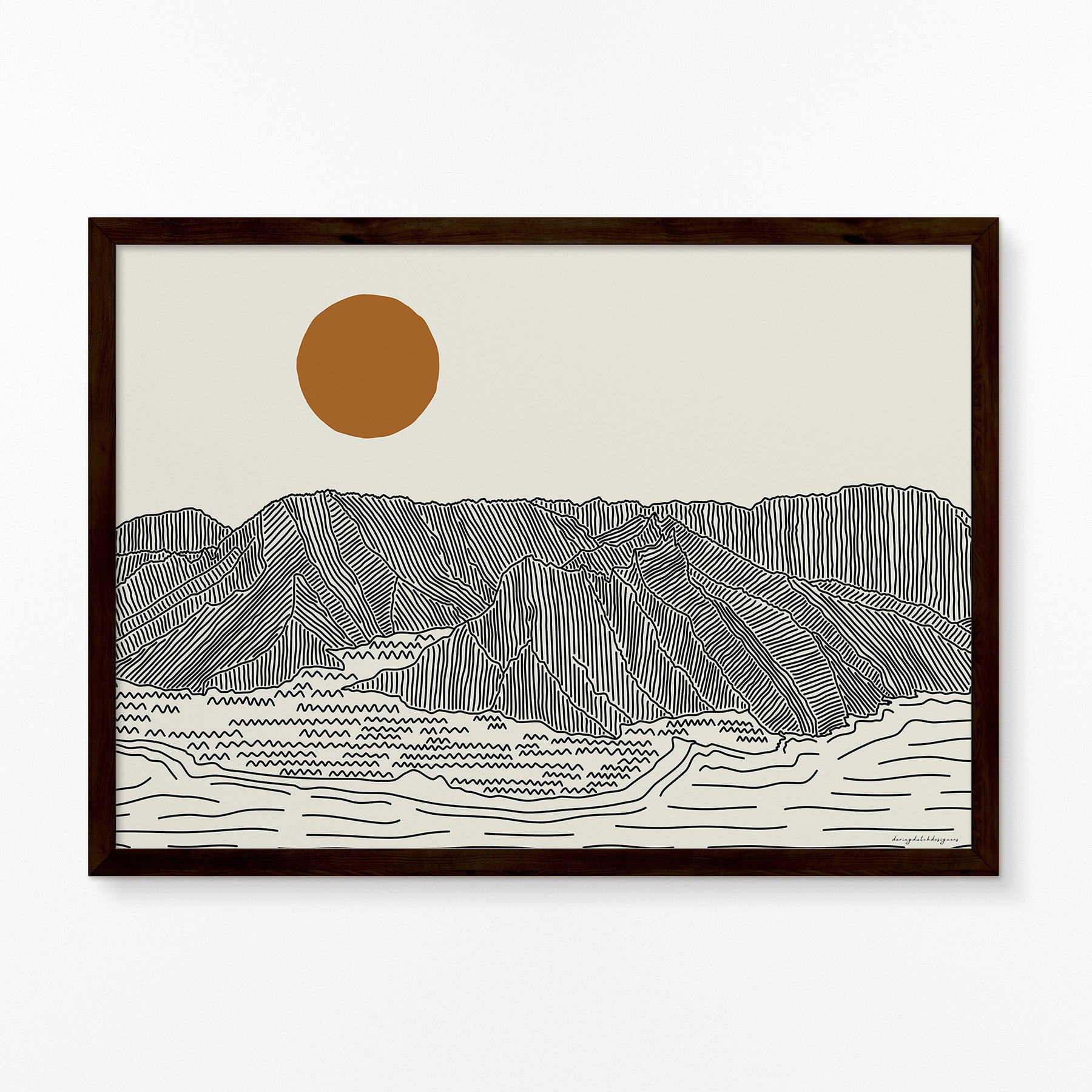 Poster Horizontaal - Lijntekening Oahu, Hawaii