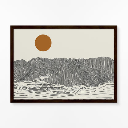 Poster Horizontaal - Lijntekening Oahu, Hawaii