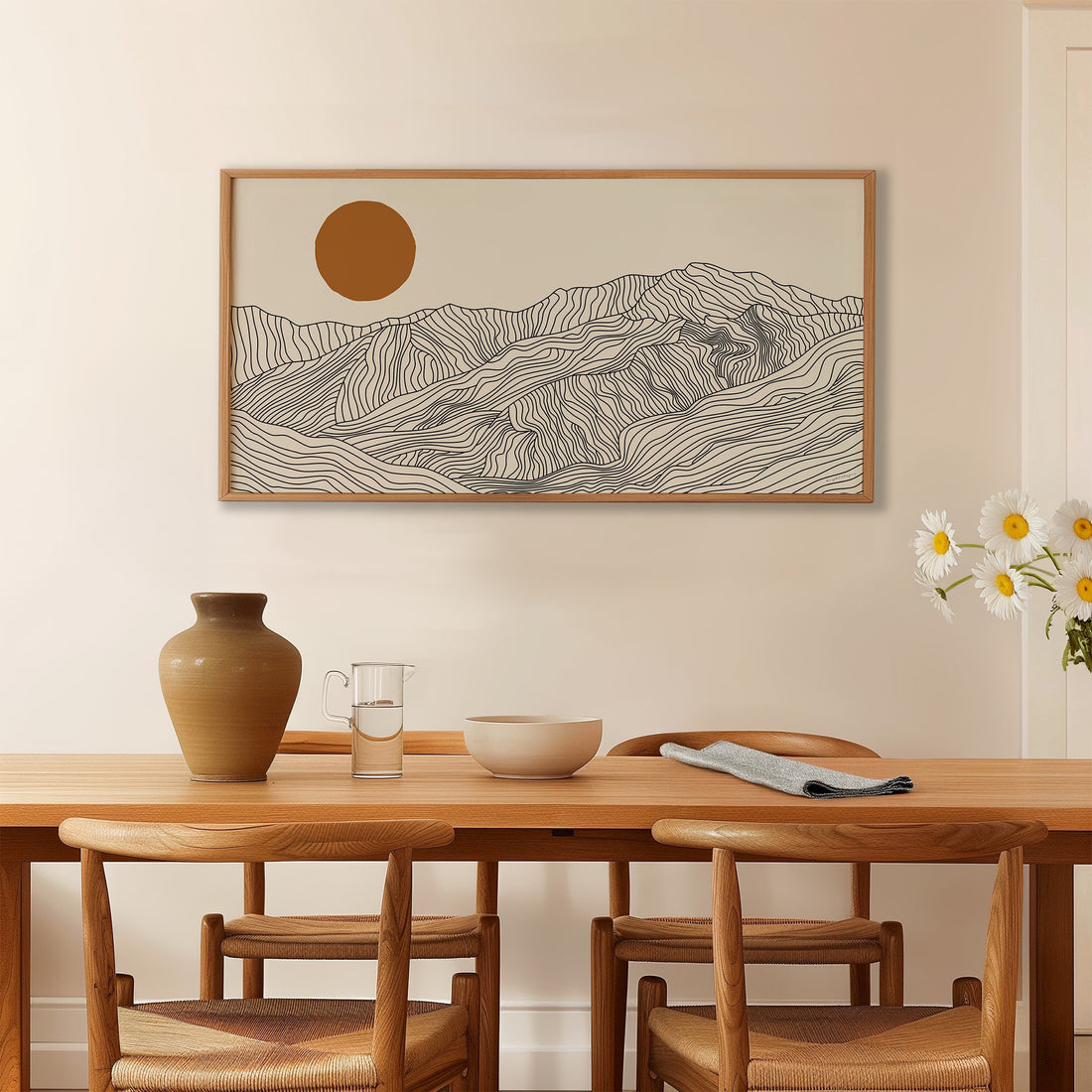 Droomreis naar Japan: Lijntekening Japanse Alpen Panorama Poster