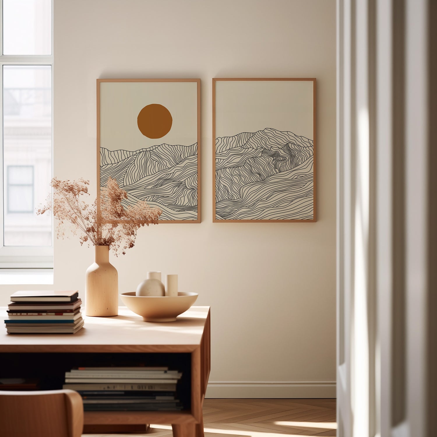 Lijntekening Japanse Alpen: Tweeluik Poster