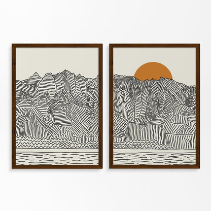 Kauai Hawaii Tweeluik Lijntekening Poster