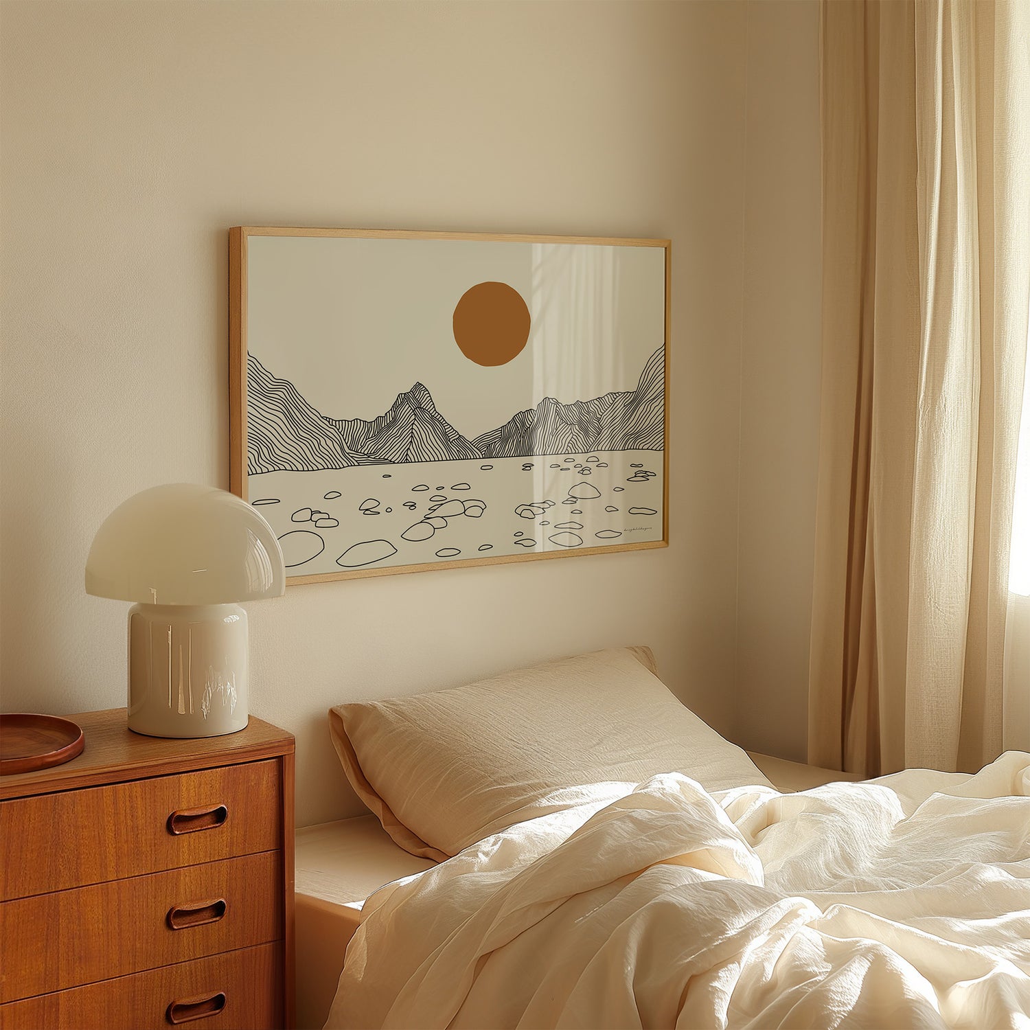 Poster Milford Sound Lijntekening Horizontaal: Magie in je Interieur