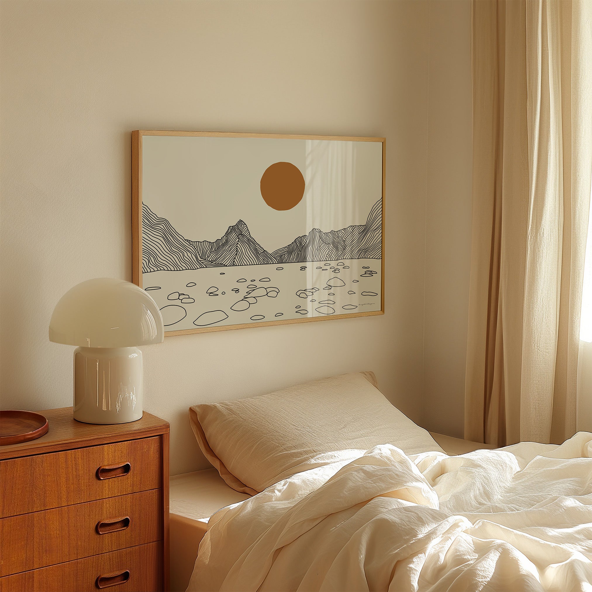 Poster Milford Sound Lijntekening Horizontaal: Magie in je Interieur