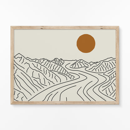 Rust en Kracht: Mount Logan Gletsjer Canada Lijntekening Poster Horizontaal