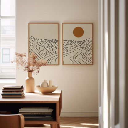 De Essentie van de Wildernis: Tweeluik Lijntekening Poster Mount Logan Gletsjer Canada