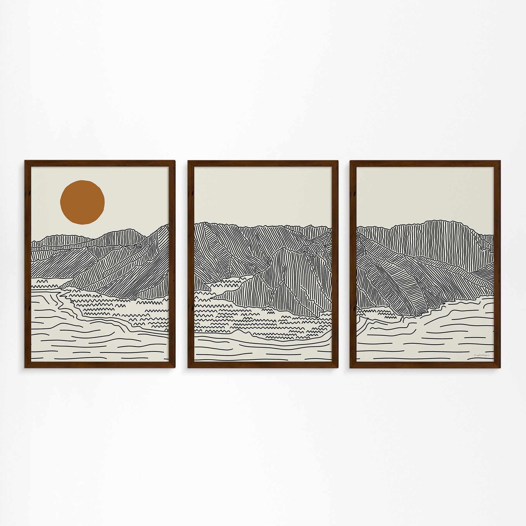 Poster Oahu Hawaii - Drieluik Lijntekening