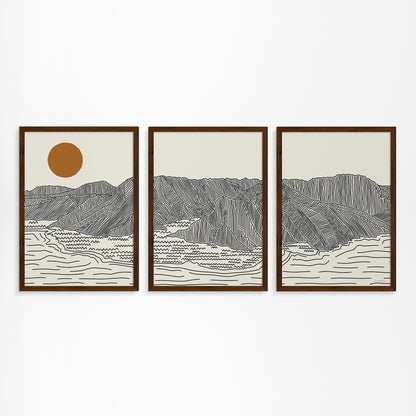 Poster Oahu Hawaii - Drieluik Lijntekening