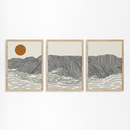 Poster Oahu Hawaii - Drieluik Lijntekening