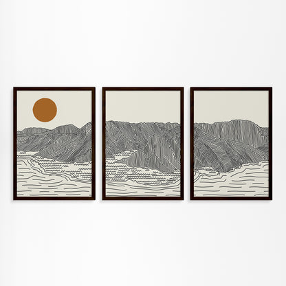 Poster Oahu Hawaii - Drieluik Lijntekening