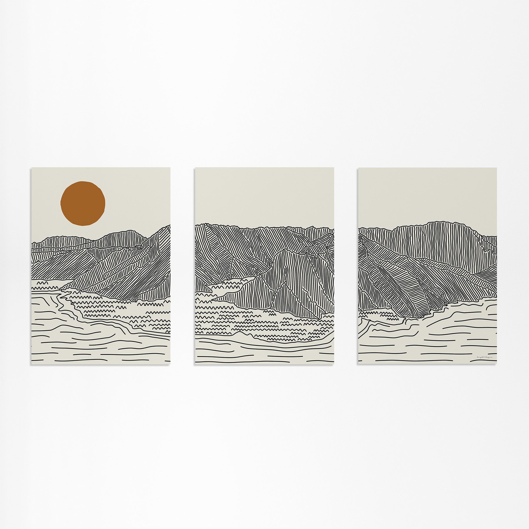 Poster Oahu Hawaii - Drieluik Lijntekening