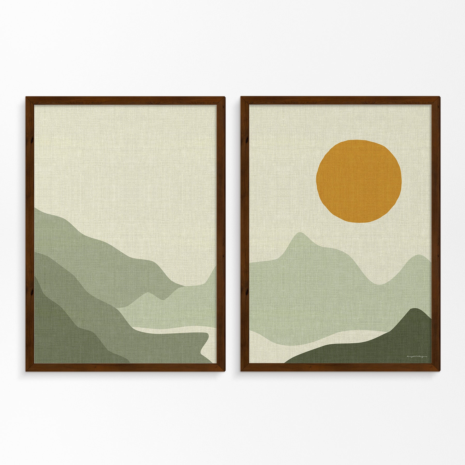 Tweeluik Linnen Look Poster: Bergen, Bergmeer en Zonsondergang