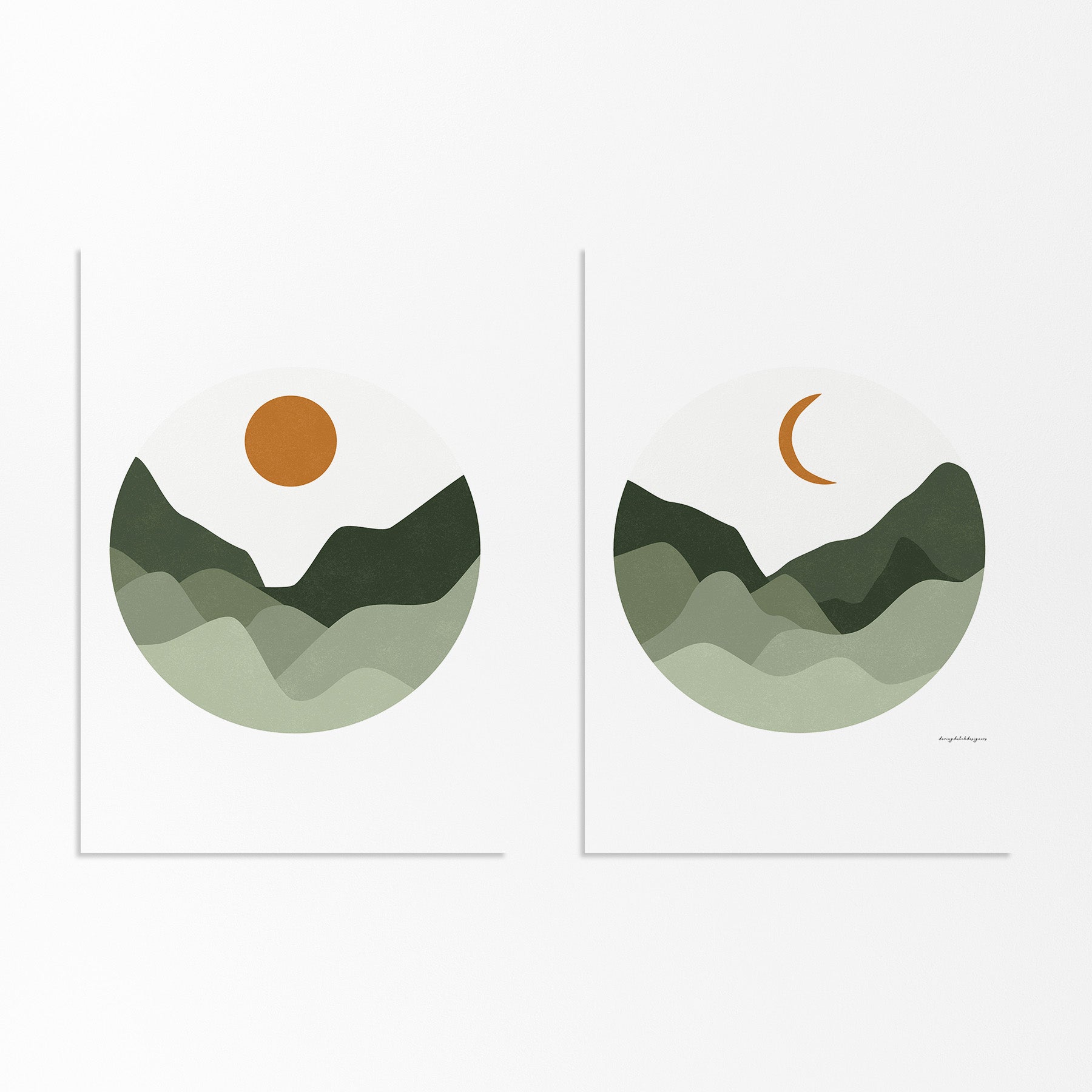 Mountains, Sun, and Moon: Diptych Circle Art Poster – Daring Dutch ...