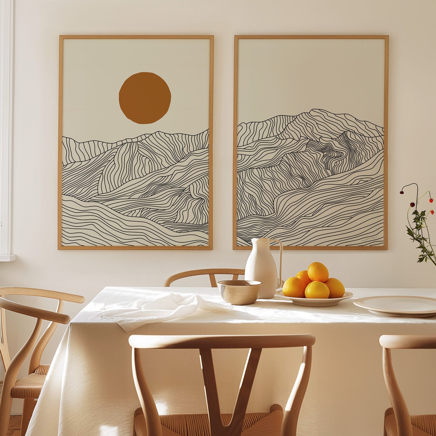 Lijntekening Japanse Alpen: Tweeluik Poster