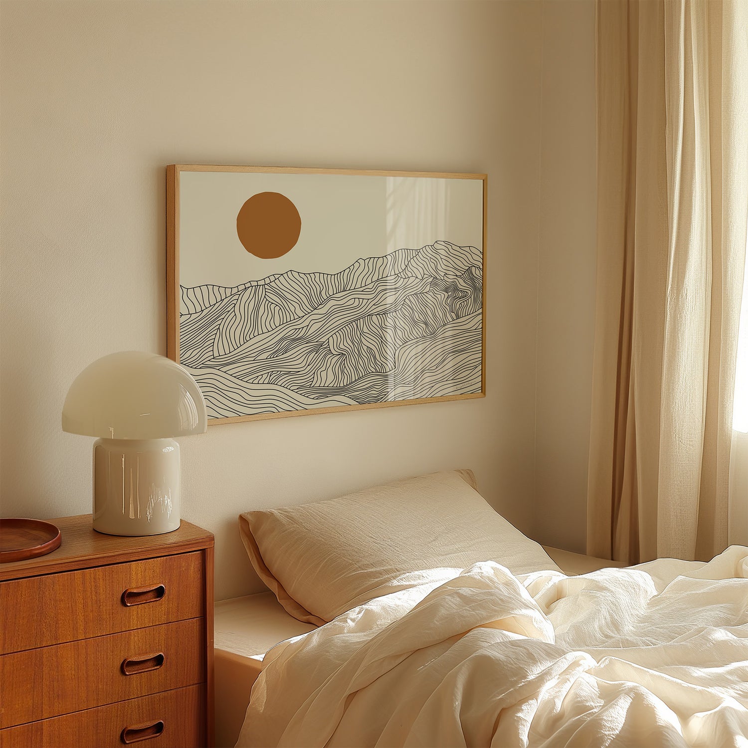 Lijntekening Poster Horizontaal: de Japanse Alpen bij Jouw Thuis