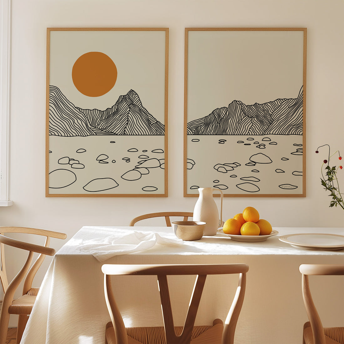 Tweeluik Lijntekening Poster: Milford Sound Nieuw-Zeeland